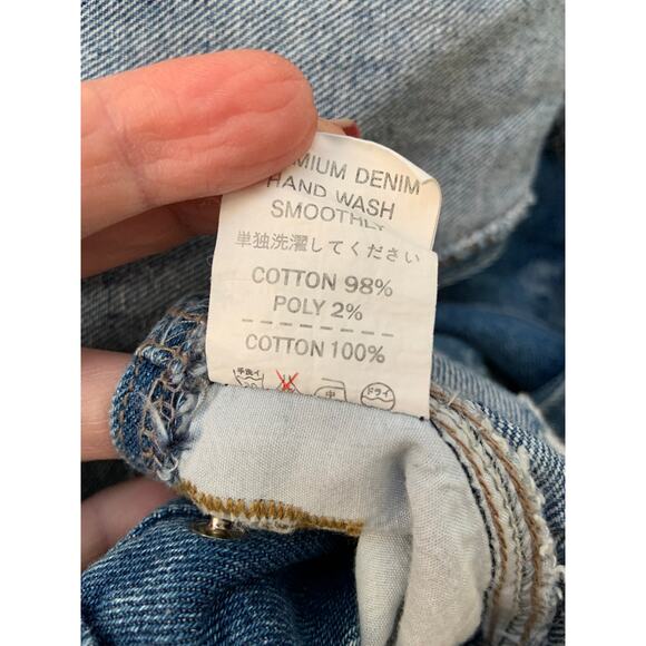 Fly Up Very Distressed Denim Overalls Size M (Missing one side button, photo 4) - Picture 6 of 6